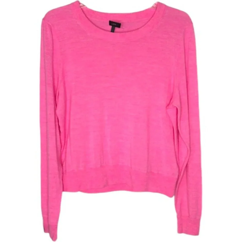 J. Crew Tilly Merino Wool Rounded Crew Sweater - Heathered Pink - L